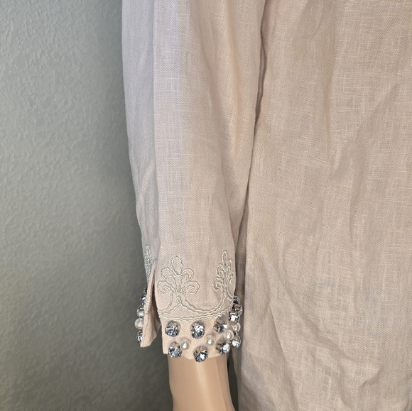 Brooks Brothers pink Linen embellished, pearls rhinestones tunic 8 woman top - Picture 7 of 13